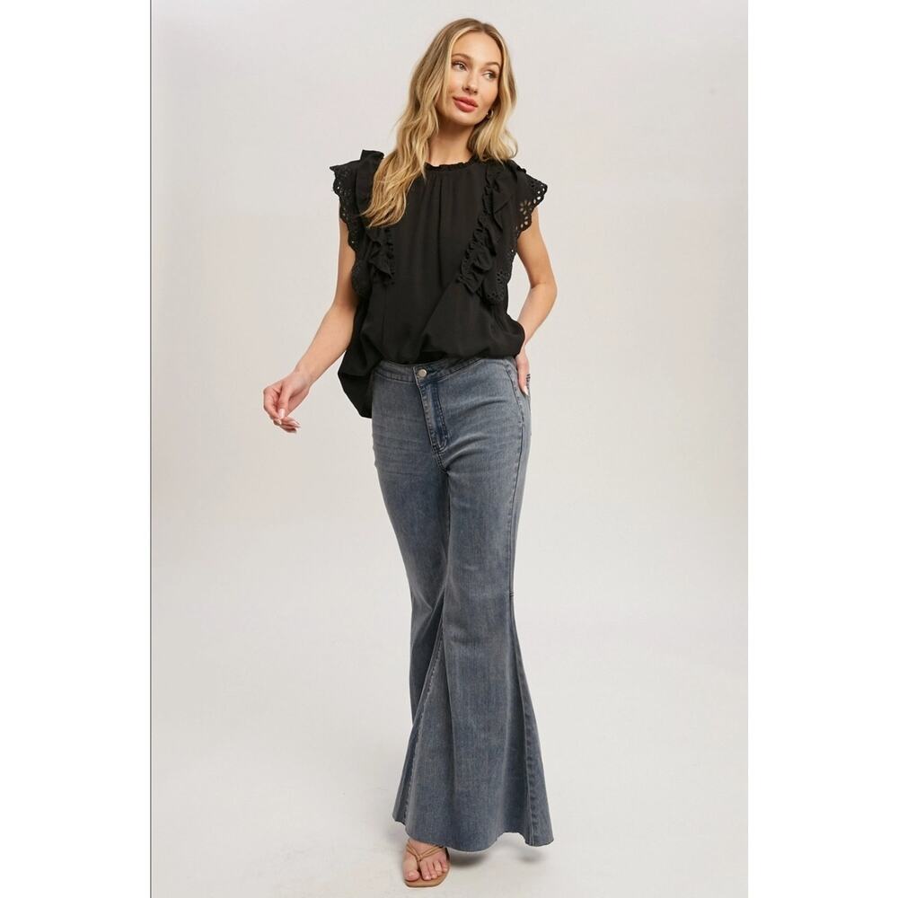 Bluivy Bell Bottom Flare Jeans Womens Wide Leg High Rise Medium Wash New SML - Picture 2 of 5